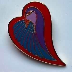 Laurel Burch Vintage Dove Heart Red and Purple Gold Metal Brooch Vintage Pin